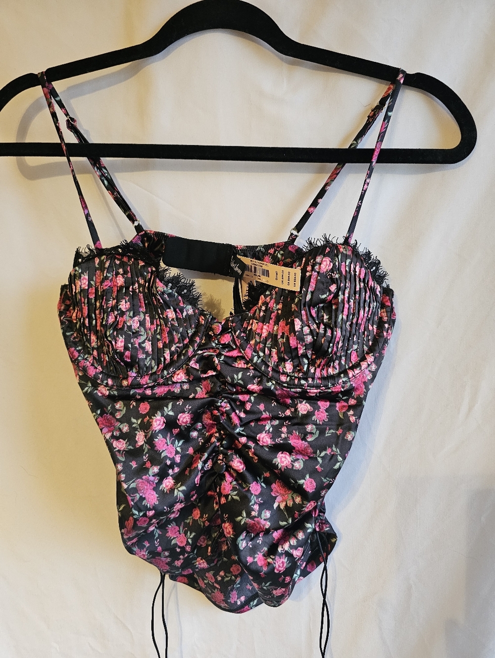 NWT Victoria Secret Black Floral Ruched Corset Tank Top Small